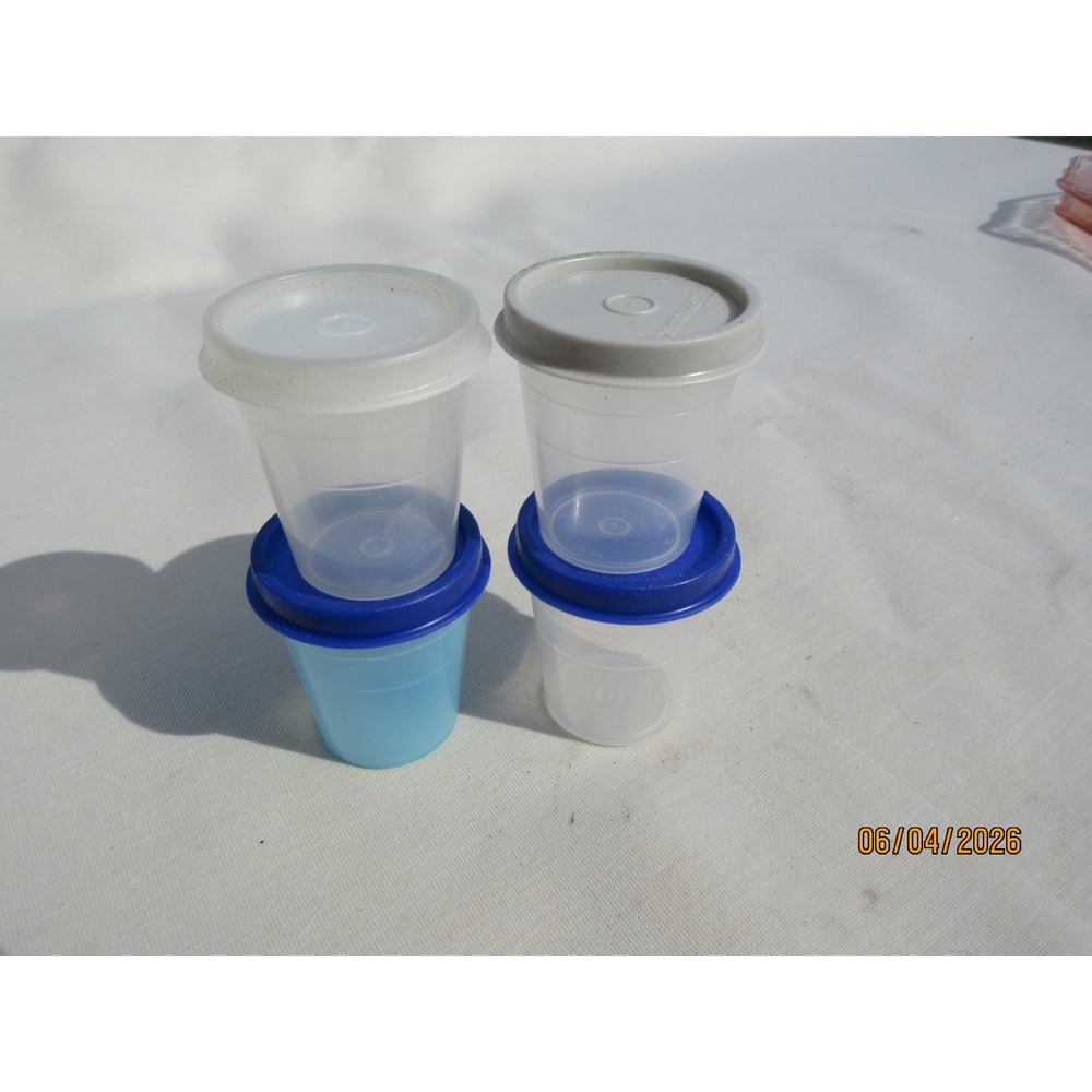 Vintage Tupperware Midgets Set of 4 Mini Containers Blue Grey Clear White
